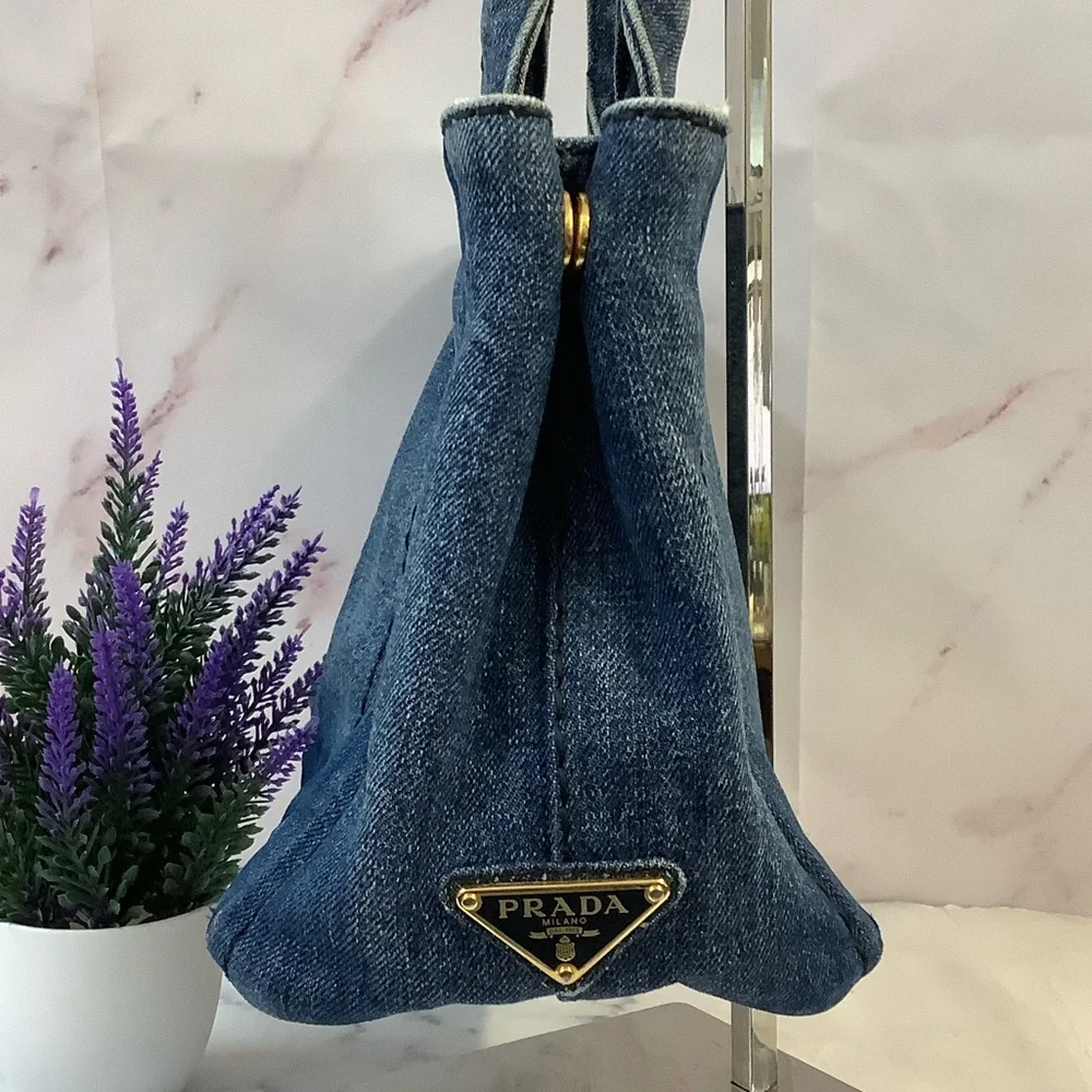 GUC Prada Denim Canapa Tote Bag - Picture 2 of 7